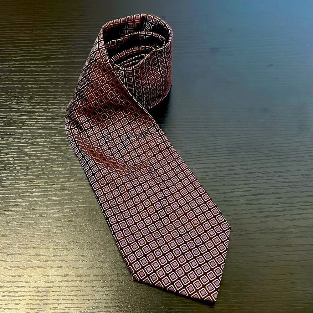 Men's Calvin Klein Classic Square Pattern Purple Silk Tie